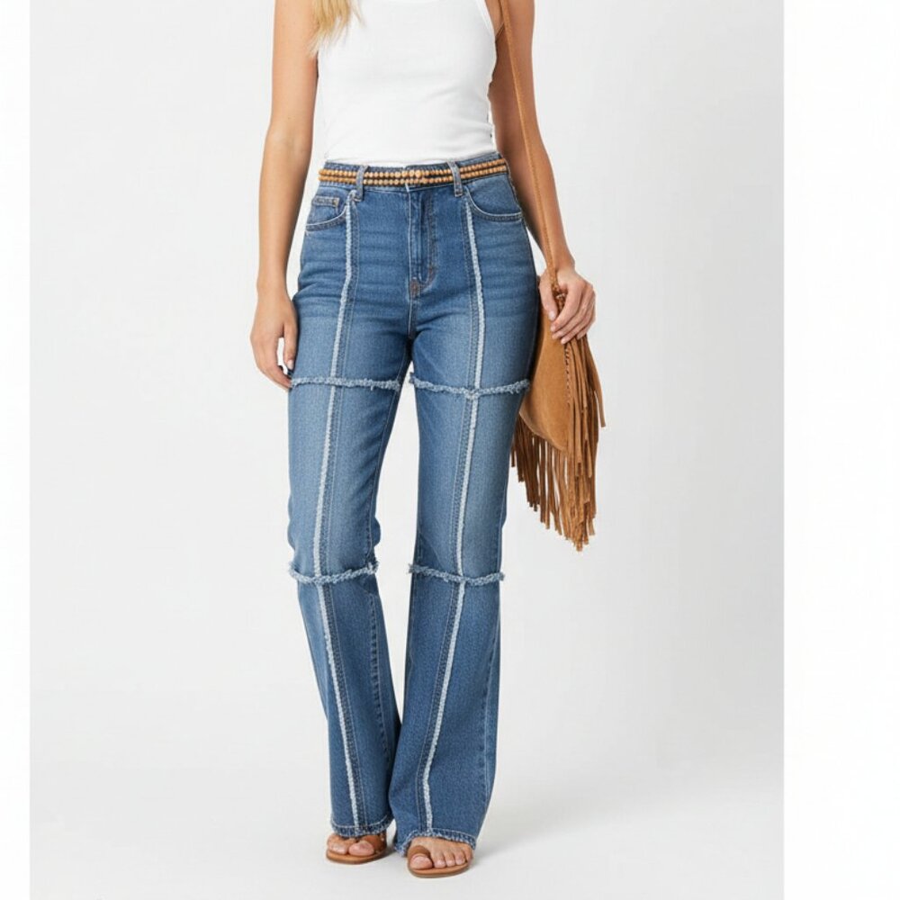 Nasty Gal Blue Denim Flair Hem High Rise Jeans 6